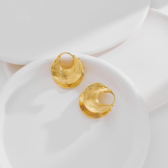 Gold Plated Brass Hoop Earrings for Women Chunky Statement Jewelry - Picture 7 of 7